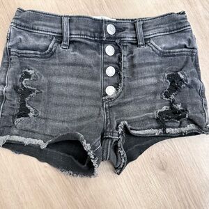 Abercrombie Kids Distressed Button-Fly Denim Shorts - Black